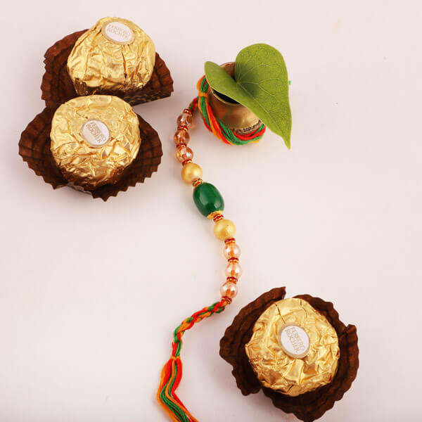 Elegant Beaded Rakhi and Ferrero Rocher