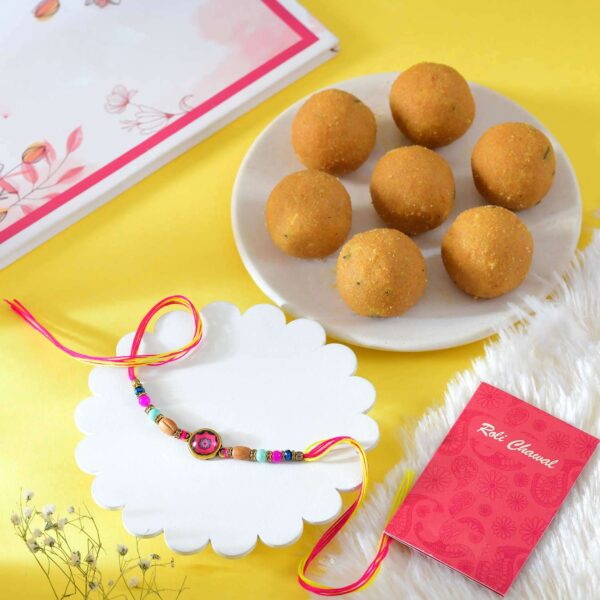 Besan Laddoo With Colorful Rakhi