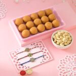 Colorful 3 Rakhi Set With Besan Laddoo & Cashew