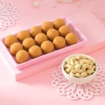 Colorful 3 Rakhi Set With Besan Laddoo & Cashew