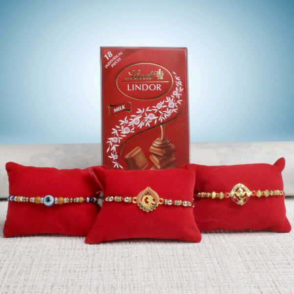 Set of 3 Rakhis with Chocolate - For UK