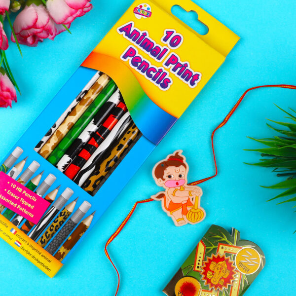 Bal Hanuman Kid's Rakhi with Printed Pencil - For UK