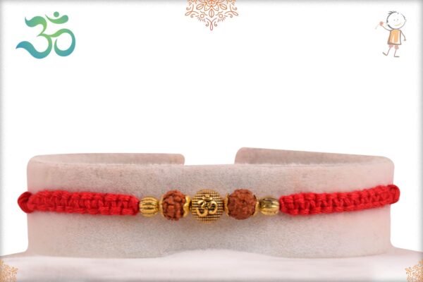 Uniquely Knotted Golden OM Bead with Rudraksh Rakhi