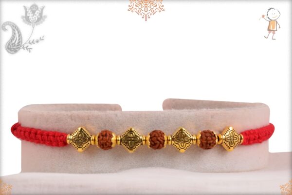 Uniquely Knotted Designer Golden Bead with Rudraksh Rakhi