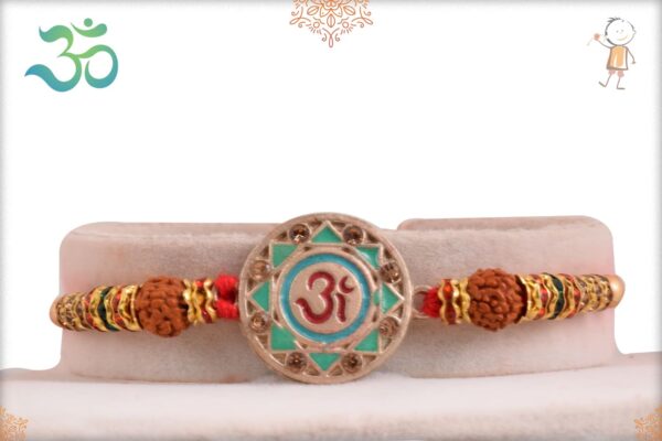 Divine OM Rakhi with Rudraksh and Diamond Rings