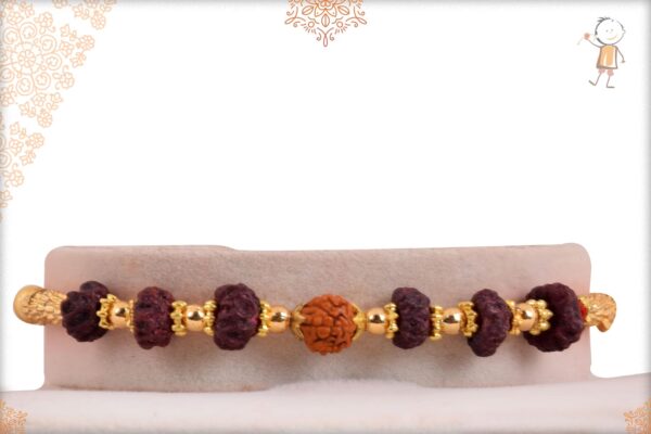 Simply Elegant Seven Rudraksh Rakhi with Golden Beads