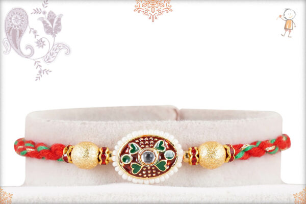 Traditional Handcrafted Meenakari Rakhi with Golden Beads