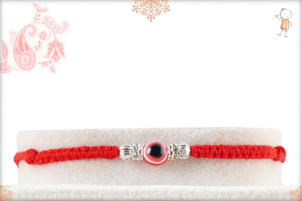 Delicate Red Evil Eye Rakhi with Handcrafted Thread