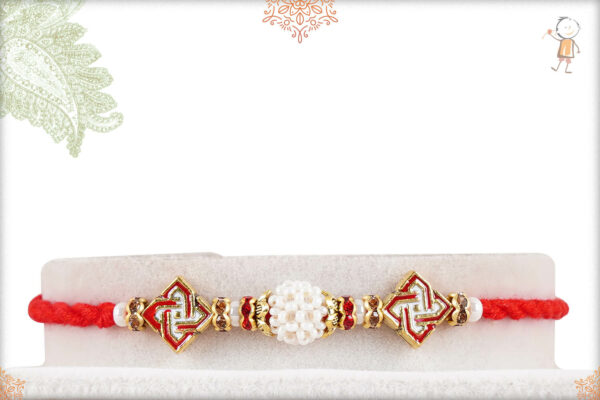 Handcrafted Pearl Rakhi with Designer Beads and Diamond Rings