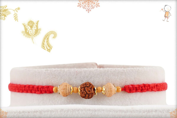 Delicate Rudraksh with Sandalwood Bead Rakhi with Handcrafted Thread