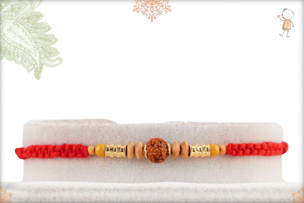 Finely Crafted Rudraksh Rakhi with Sandalwood Beads