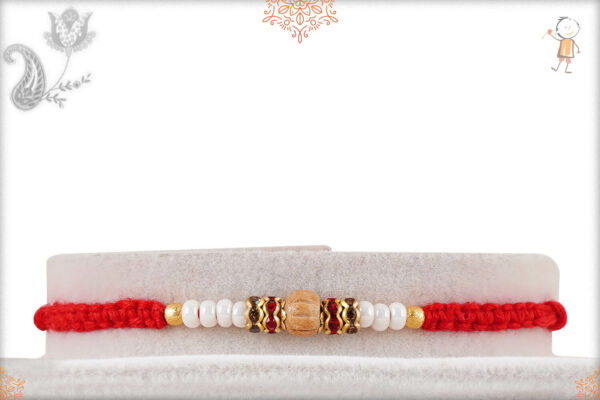 Delicate Sandalwood Beads with Pearl Rakhi