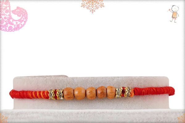 Five Sandalwood Beads Rakhi with Uniquely Handcrafted Thread