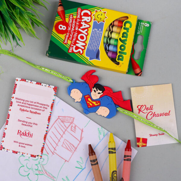 Superman Kid's Rakhi with Crayons set- For USA