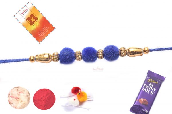 Royal Blue Velvet Rakhi with Golden Beads