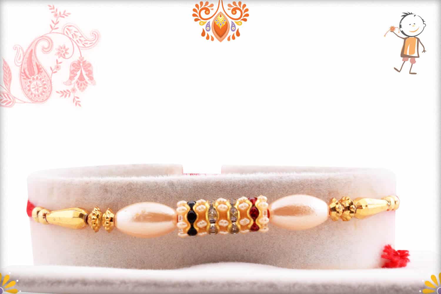 Oval Pearl Rakhi with Diamonds | Send Rakhi Gifts Online - Babla Rakhi