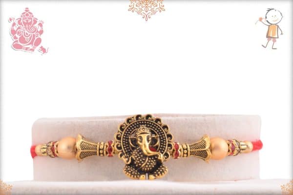 Antique Ganesh Rakhi with Golden Beads