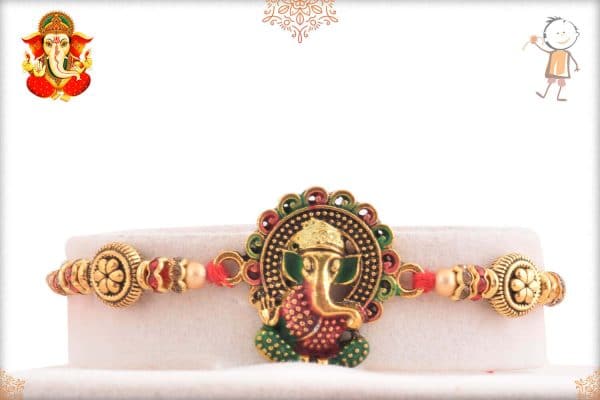 Meenakari Ganesh Rakhi with Flower Beads