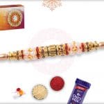 Unique Golden Beads Rakhi with Diamonds