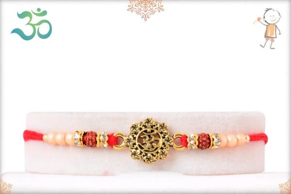OM Rakhi with Rose Gold Beads