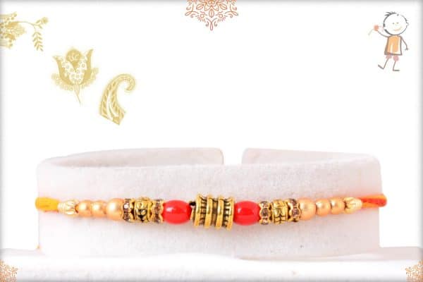 Red and Golden Beads Mauli Rakhi