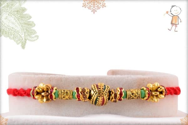 Designer Golden Bead Rakhi with Handcrafted Thread
