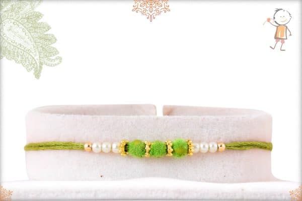 Delicate Green Velvet Bead Rakhi with Pearls