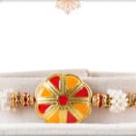 Unique Flower Pattern Rakhi with Pearl Beads