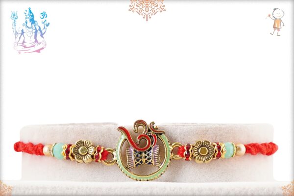 Exclusive OM with Damaroo Rakhi with Pastel Beads