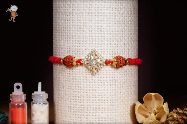 Exclusive American Diamond Rakhi with Rudraksh