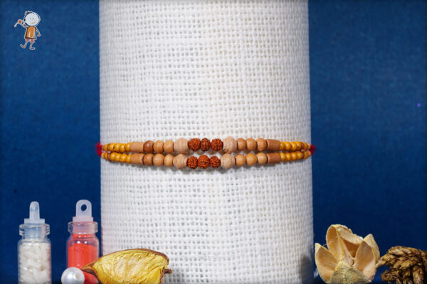 Uniquely Crafted Rudraksh with Sandalwood Beads Rakhi