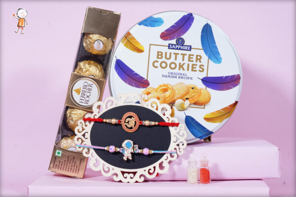 Set of 2 Rakhi with Butter Cookies and Ferrero Rocher