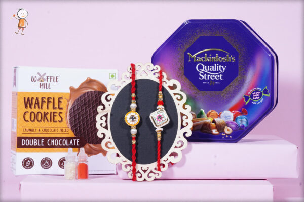 Meenakari Rakhi Duo with Mackintosh's Chocolate and Waffle Cookies