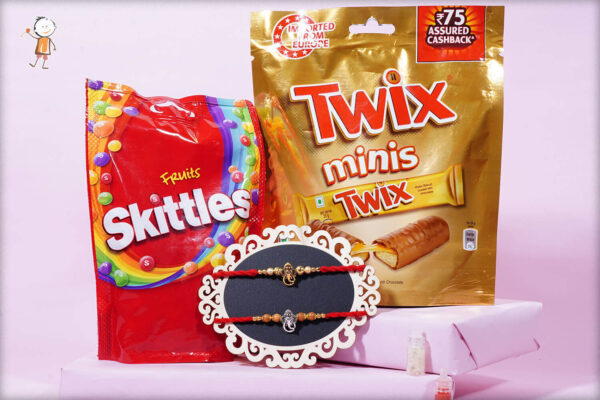 Set of 2 Rakhi with Twix Minis & Skittles
