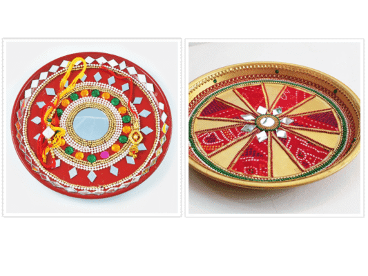 Rakhi thali decoration with mirror work